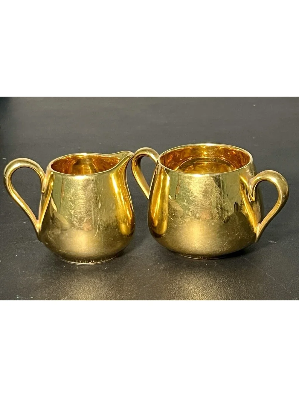 Royal Crown China LBC USA 1950s 22kt Gold Creamer Sugar Bowl Set, 3x2.75”